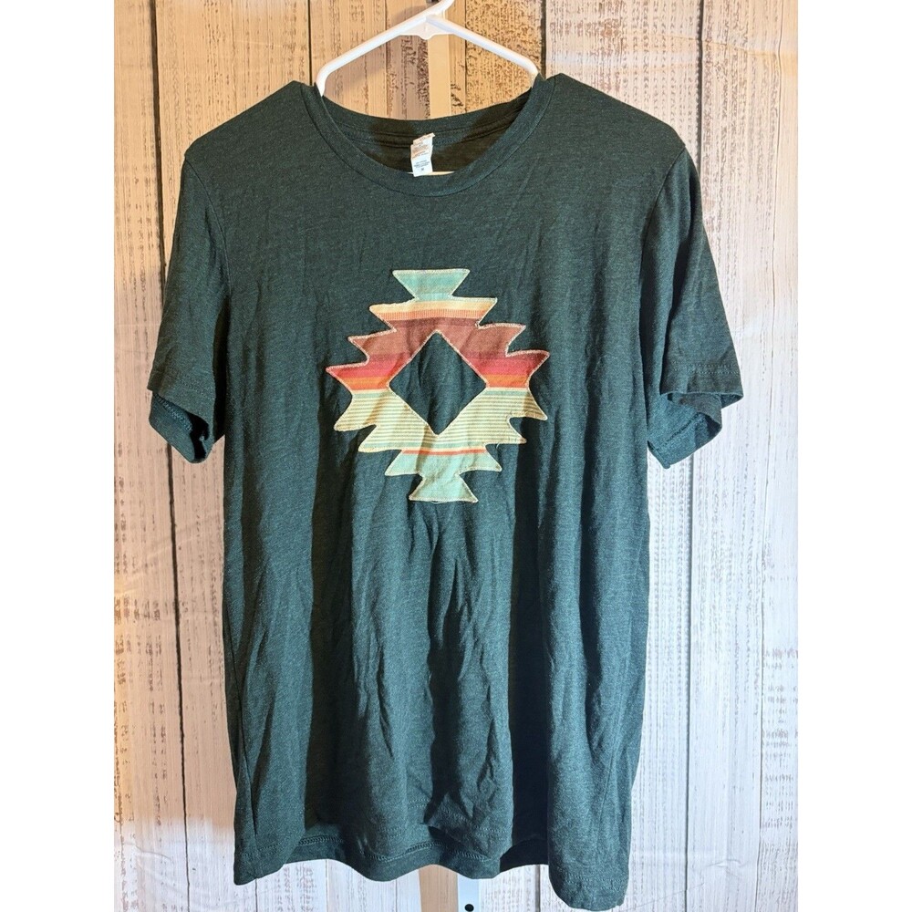 Bella Canvas T Shirt Women’s Green Aztec Print Medium Western